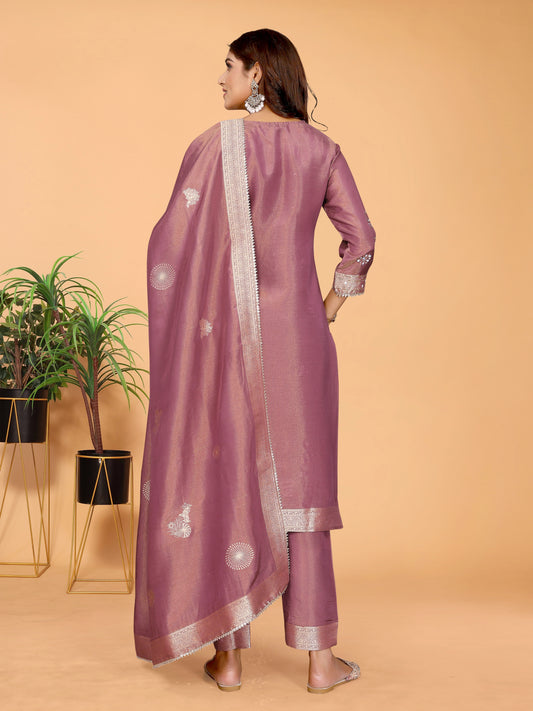 Dusty Mauve Hand-Work Tissue Suit Set