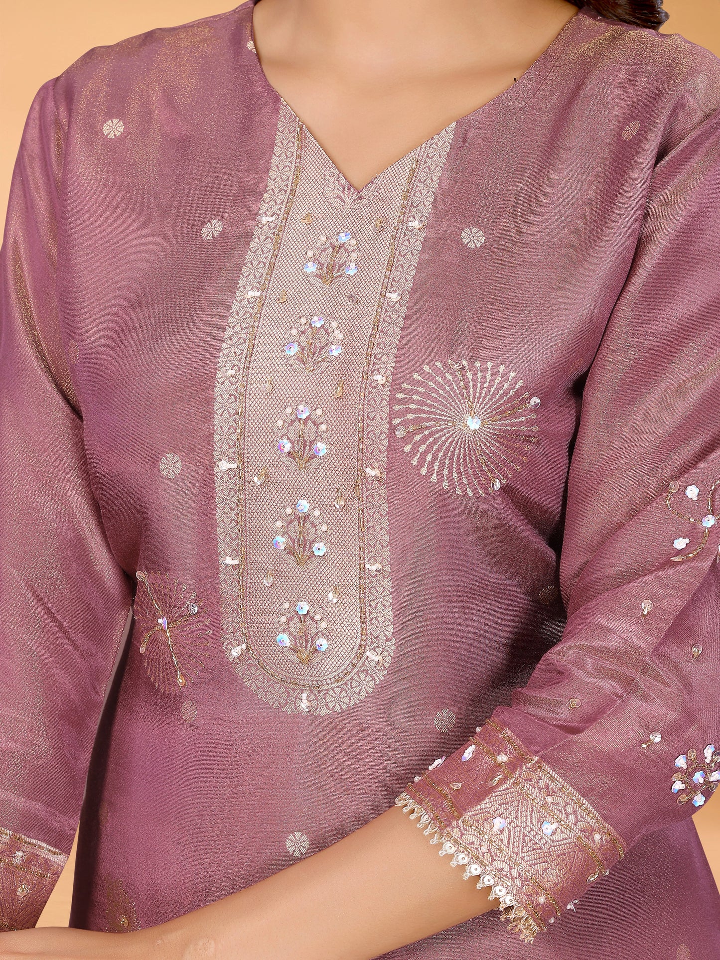 Dusty Mauve Hand-Work Tissue Suit Set