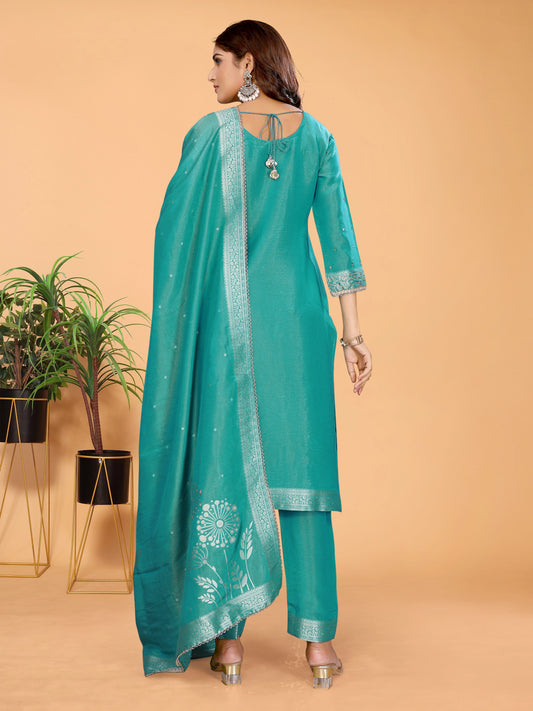 Royal Blue Tissue Hand-Work Suit Set