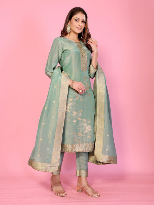 Pastel Serenity Muslin tissue Silk Ensemble HandWork suit set