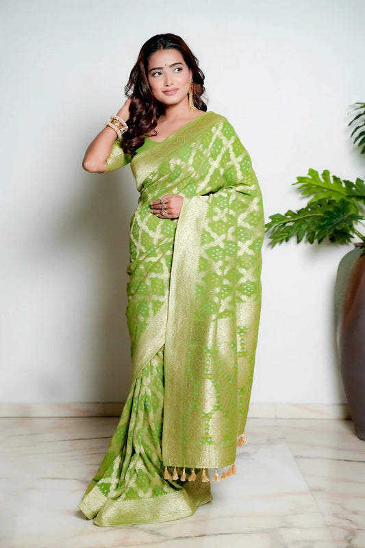 Saga Green Banarasi Bandhani Pure Georgette Saree Bhageerath Couture