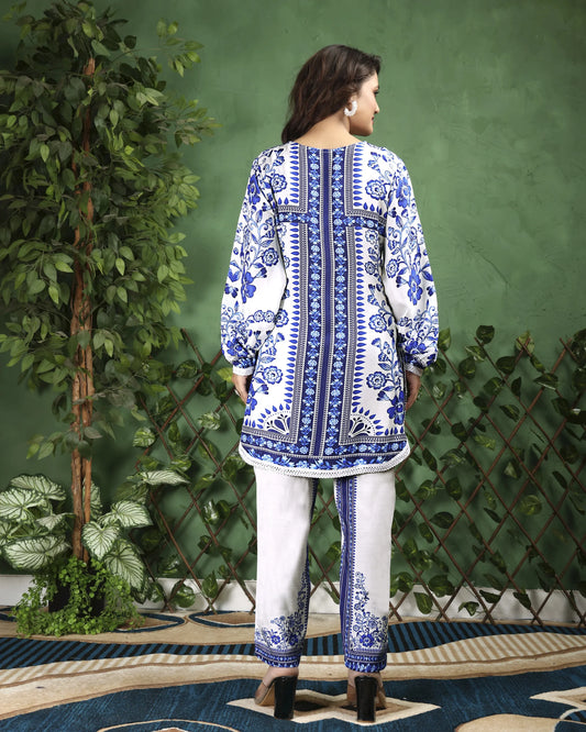 Positano Blue & White Floral Print Co-ord set