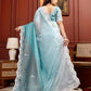 Aqua Mist Crushed Tissue Saree with Hand-Work Floral Border