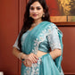 Aqua Mist Crushed Tissue Saree with Hand-Work Floral Border