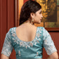 Aqua Mist Crushed Tissue Saree with Hand-Work Floral Border