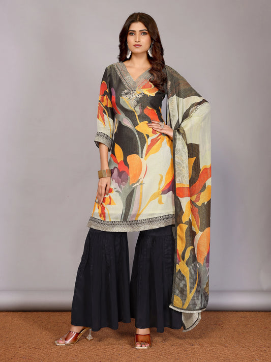 Gul Narangi Crushed Sharara Set Embroidery