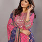 Fuschia Pink and Navy Blue Salwar Suit with Mirror & Hand-Work