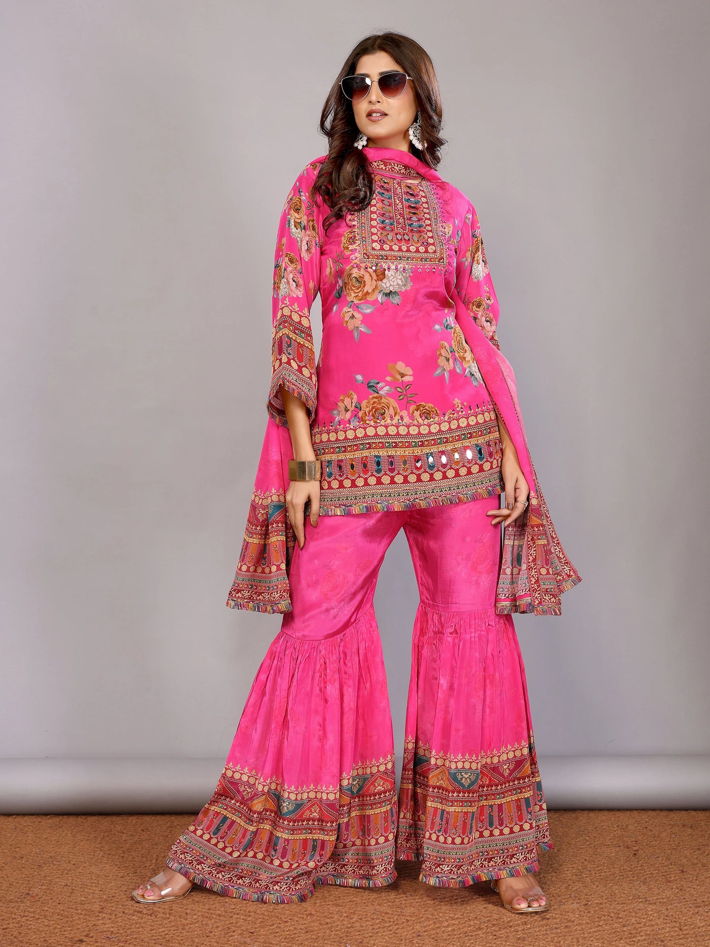 Fuchsia Hot Pink Sharara Set