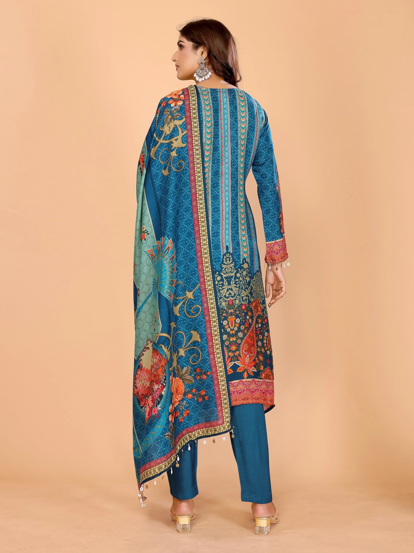 Teal Royale Printed Suit Set