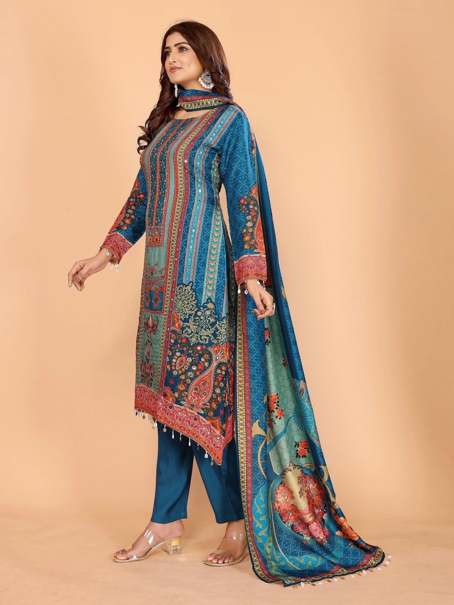 Teal Royale Printed Suit Set