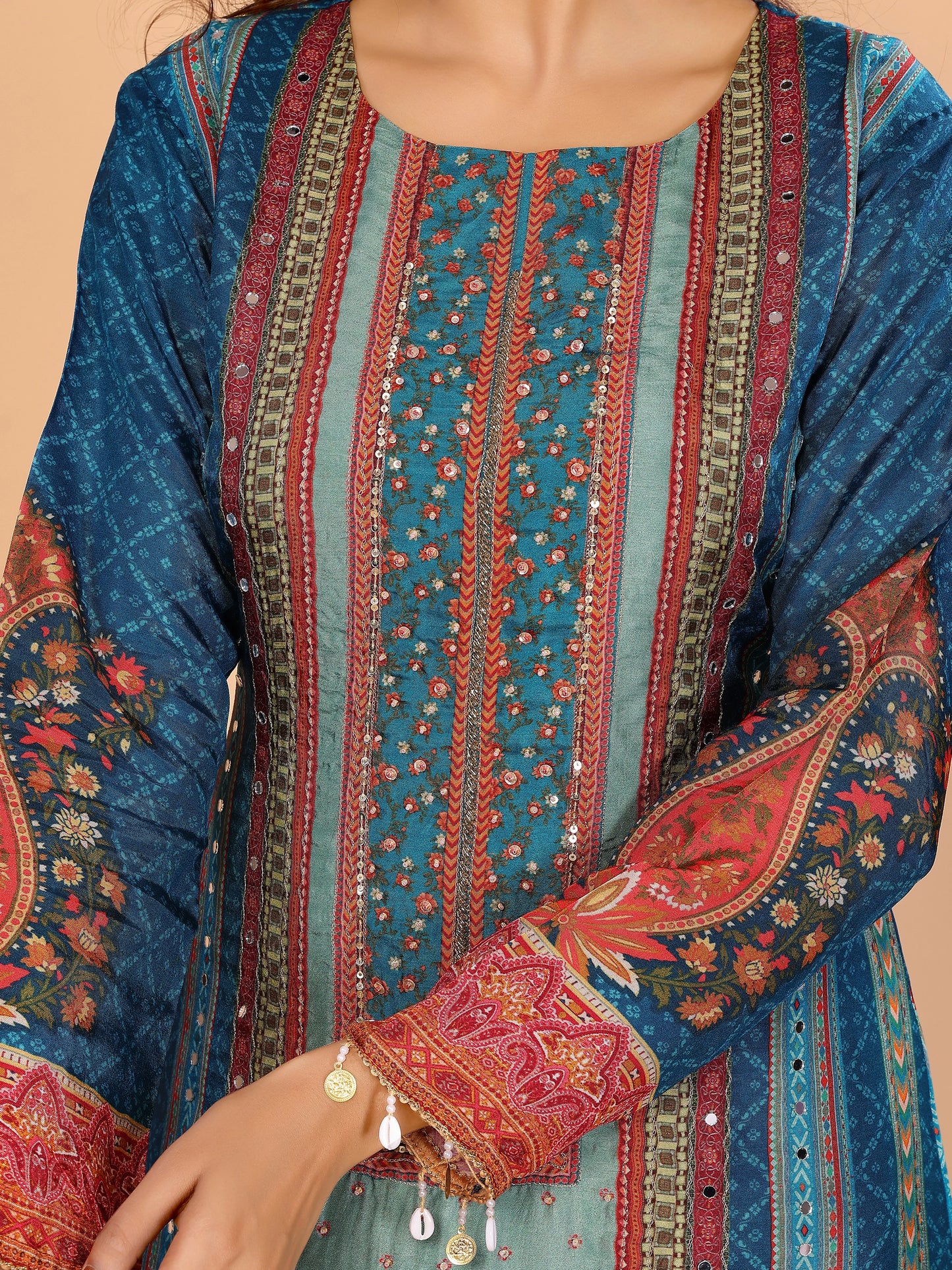 Teal Royale Printed Suit Set