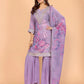 Lavender Floral Crushed Sharara Suit With Embroidery
