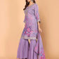 Lavender Floral Crushed Sharara Suit With Embroidery