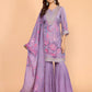 Lavender Floral Crushed Sharara Suit With Embroidery