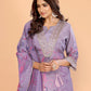 Lavender Floral Crushed Sharara Suit With Embroidery