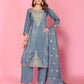Elegant Steel Blue Embroidered Kurta Set with Dupatta
