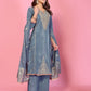 Elegant Steel Blue Embroidered Kurta Set with Dupatta
