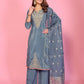 Elegant Steel Blue Embroidered Kurta Set with Dupatta