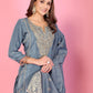Elegant Steel Blue Embroidered Kurta Set with Dupatta