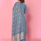 Elegant Steel Blue Embroidered Kurta Set with Dupatta