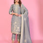 Silver Mist  Muslin tissue Silk Ensemble HandWork suit set