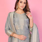 Silver Mist  Muslin tissue Silk Ensemble HandWork suit set