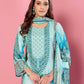 Aqua Mirage Printed Kurta Palazzo Dupatta Set with Handwork