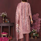 Dusty Rose Floral Striped Suit Set with Dupatta