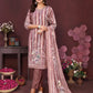 Dusty Rose Floral Striped Suit Set with Dupatta