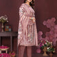 Dusty Rose Floral Striped Suit Set with Dupatta