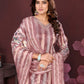 Dusty Rose Floral Striped Suit Set with Dupatta