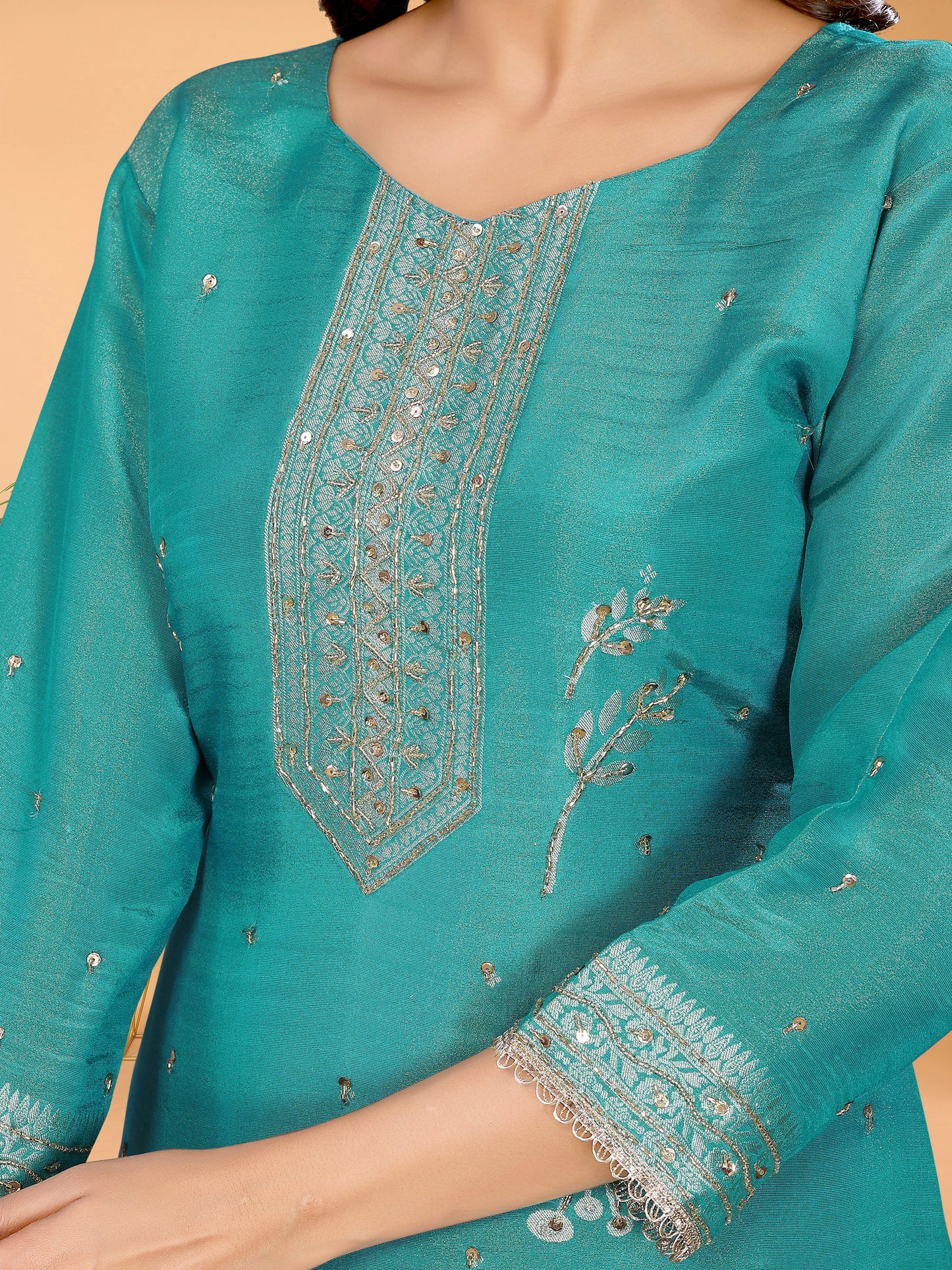 Royal Blue Tissue Hand-Work Suit Set