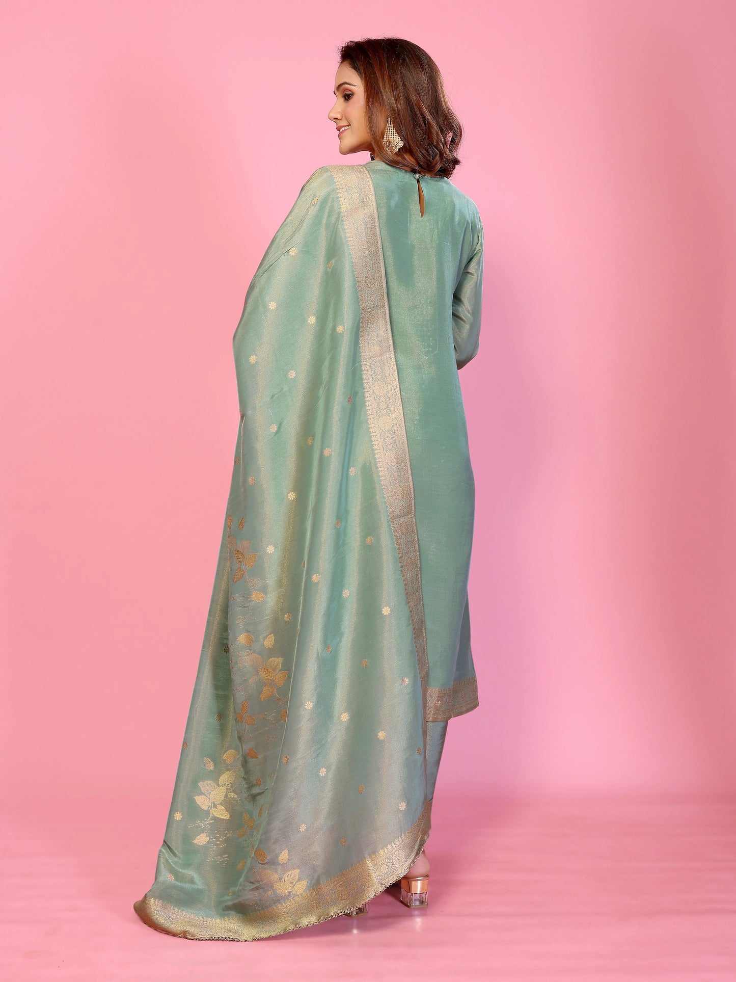 Pastel Serenity Muslin tissue Silk Ensemble HandWork suit set