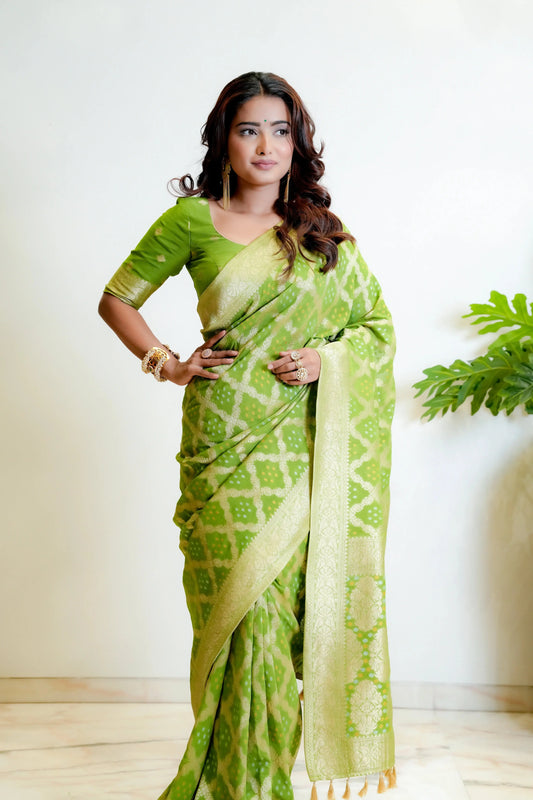 Saga Green Banarasi Bandhani Pure Georgette Saree Bhageerath Couture