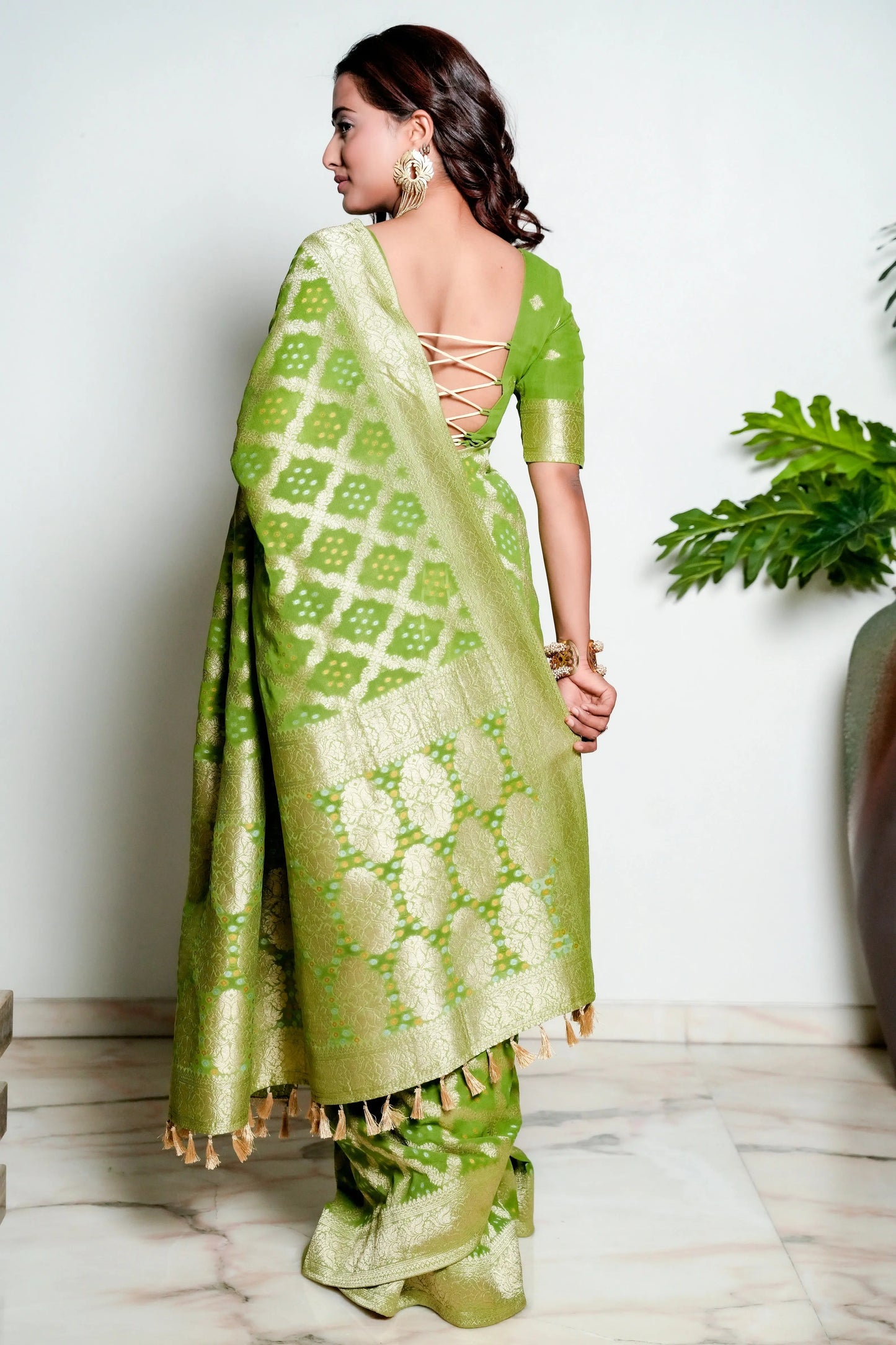 Saga Green Banarasi Bandhani Pure Georgette Saree Bhageerath Couture