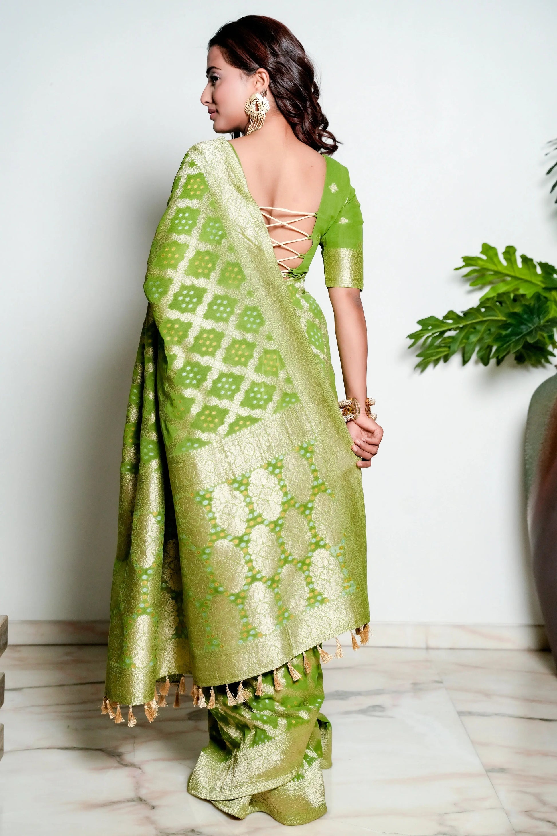 Saga Green Banarasi Bandhani Pure Georgette Saree Bhageerath Couture