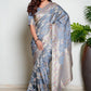 Metallic Grey Woven Banarasi Organza Satin Silk Saree with Tissue Zari