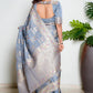 Metallic Grey Woven Banarasi Organza Satin Silk Saree with Tissue Zari