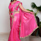 Royal Princess Golden Pink Woven Pure Tissue Silk Saree with Heavy Golden Mirror Work Border Bhageerath Couture
