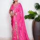 Royal Princess Golden Pink Woven Pure Tissue Silk Saree with Heavy Golden Mirror Work Border Bhageerath Couture