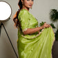 Light Green Woven Pure Tissue Silk Saree with Heavy Golden Embroidery Border