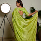 Light Green Woven Pure Tissue Silk Saree with Heavy Golden Embroidery Border