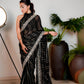 Coal Black Woven Georgette Silk Saree with Heavy Golden Embroidered Border - Bhageerath Couture