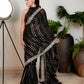 Coal Black Woven Georgette Silk Saree with Heavy Golden Embroidered Border - Bhageerath Couture