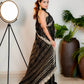 Coal Black Woven Georgette Silk Saree with Heavy Golden Embroidered Border - Bhageerath Couture