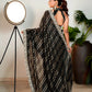 Coal Black Woven Georgette Silk Saree with Heavy Golden Embroidered Border - Bhageerath Couture