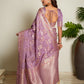 Lavender Purple Woven Banarasi Organza Satin Silk Saree with Tissue Zari