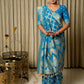 River Blue Woven Banarasi Pure Georgette Bandhej Saree (Bandhani)