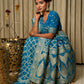 River Blue Woven Banarasi Pure Georgette Bandhej Saree (Bandhani)