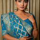 River Blue Woven Banarasi Pure Georgette Bandhej Saree (Bandhani)